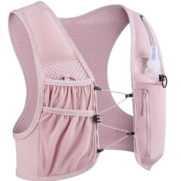 Men's and Women's Running Vest, 500ml Soft Flask Included, Lightweight Reflective Hydration Backpack with Adjustable Straps Pink