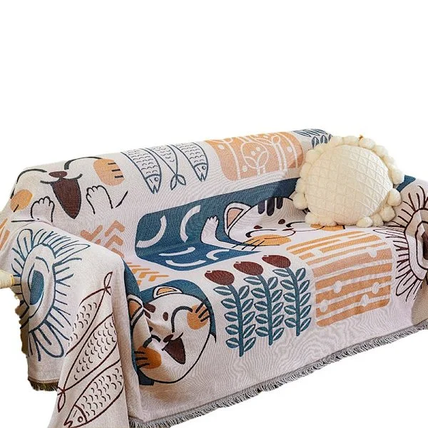 Soffa filt vändbar mångsidig soffa filt gosig filt överkast för soffa, fåtölj och enkelsäng - 90 x 180 cm Lucky Cat