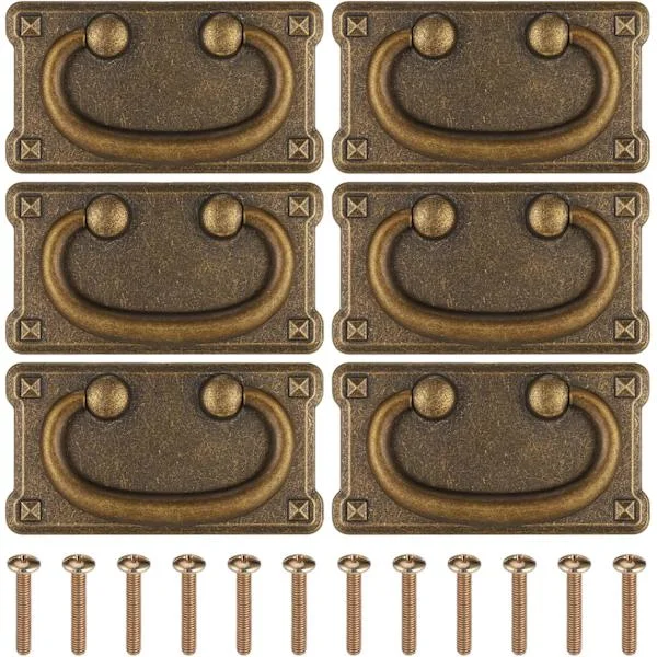 6 Pieces Antique Ring Pull Handles for Drawers, Zinc Alloy Dresser Handles, Pull Handles Drawer Knobs for Cabinet, Drawer, Wardrobe, Doors with Screws