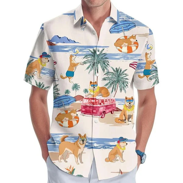 Herr Hawaiian Skjortor Casual Kortärmad Skjorta Tryckt Strand Tropisk Skjorta
