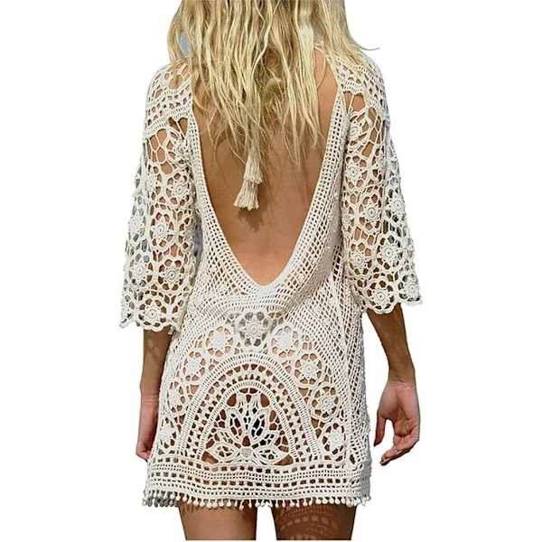 Strikket strandkjole til kvinder, bikini-cover-up, sommer strand-cover-up, bikini-bluse