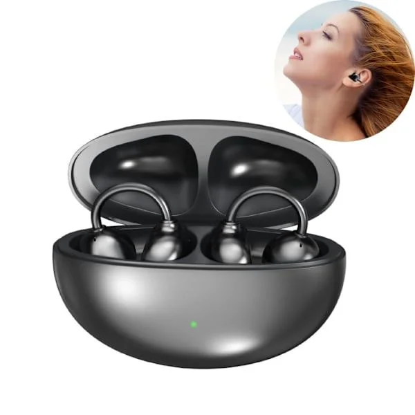 2026 Nya Clip-on Hörlurar Öppna Öron Trådlösa Bluetooth 6.0 Hörlurar, 120H Speltid, Träning-Android/iOS svart