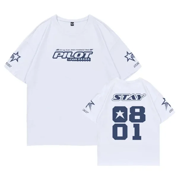 Stray Kids Samme T-shirt Dame Herre SKZ 3. FM Pilot Til 5-stjernet Koncert Bomulds T-shirt Kpop Sommer Kortærmet Dreng Piger Tee White-XF17-
