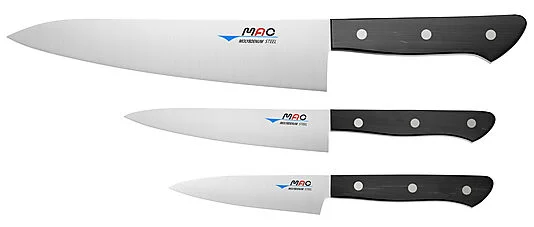 MAC Knivsett 3deler Kokkekniv HB-85 Grønnsakskniv HB-55 Grønnskaskniv HB 40