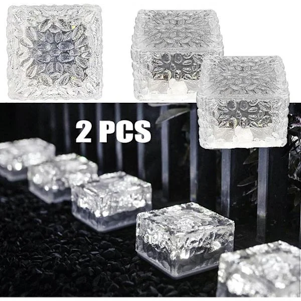 2 stk 4 LED Solcelle Gulv Utelampe Isblokk Lys, Kaldt Hvitt Lys På/Av Lysknappsensor Solcellelampe Vanntett Gulv Spotlight Lys For Utenfor Ga