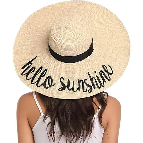 Dame Floppy Hat Halmhatt Bred Brede Brede Caps Anti-Sun Pustende Anti UV Hat Strand Solhatt,Hei Solskinn Beige