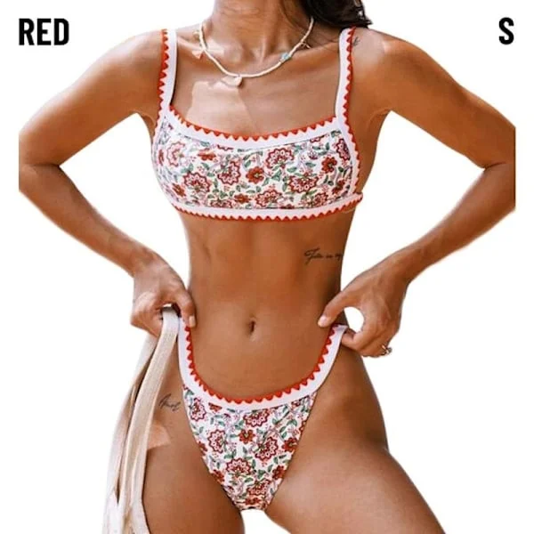 Tryckt Bikini Baddräkt Bikini Set RÖD M röd