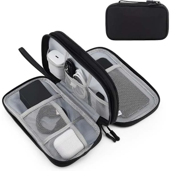 Bærbar elektronikk reiseorganisator med dobbeltlagsdesign - Vanntett elektronisk organisator for å holde USB-minnepinne, kabler, ladere, telefoner