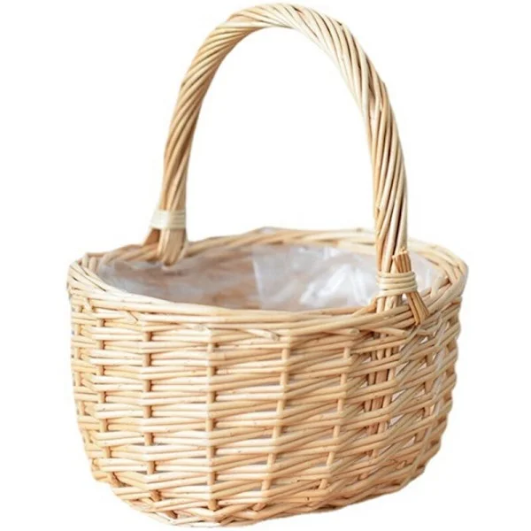 Flower Basket Wicker Hand Basket Flower Arrangement Green Plant Woven Egg Basket Storage Basket