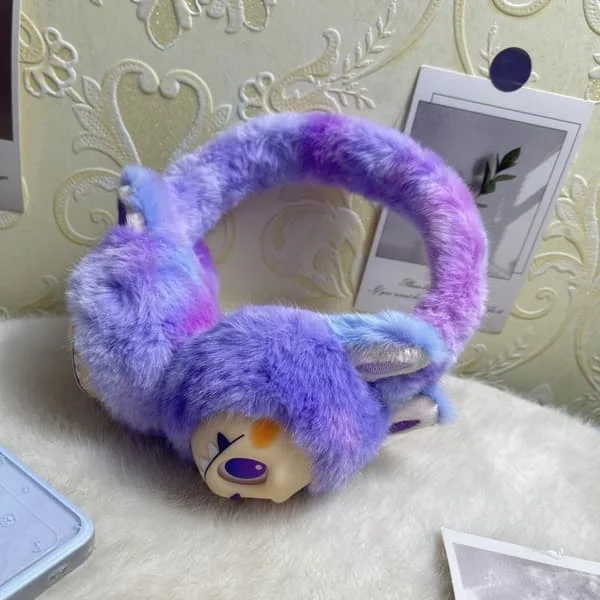 Monsters Mjuk plyschig fluffig öronlapp för barn Barnens vintervarma plyschiga öronmuffar med söta kattöron Tie-dye pälsmössa
