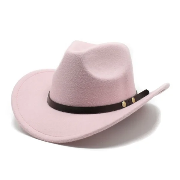 American Western Cowboy Hat Felt Hat For Men And Women Riding Hat Rolled Brim Imitation Wool Jazz Hat Cowboy Hat Pink