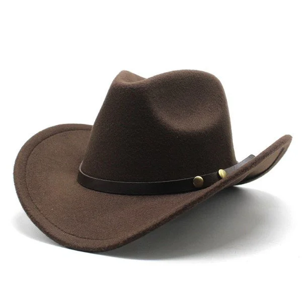 American Western Cowboy Hat Felt Hat For Men And Women Riding Hat Rolled Brim Imitation Wool Jazz Hat Cowboy Hat Brown
