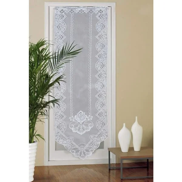 Lace Door Curtain, 60cm x 180cm Semi-Sheer Window Voile Curtains, Embroidered Curtain for Home Decor Living Room, Bedroom White