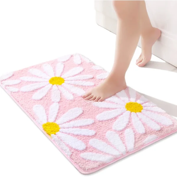 Pink Bathroom Rugs Cute Daisy Bath Mat White and Yellow Flower De
