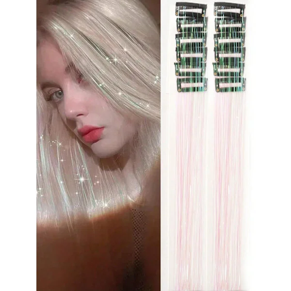 12st Clip In Hair Tinsel Hair Extensions Paket med 12st Hair Tinsel 20 tum Värmebeständig glitter hårförlängning