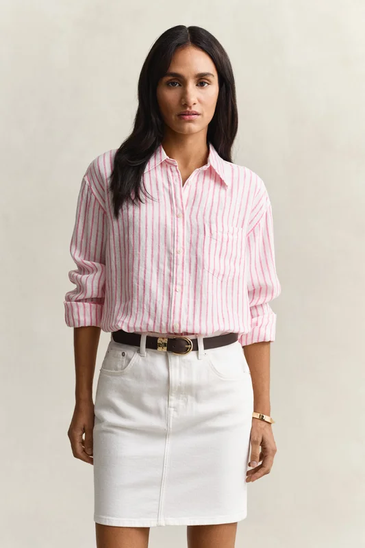 GANT Damen Relaxed Fit Leinen Bluse mit Streifen (32) Rosa