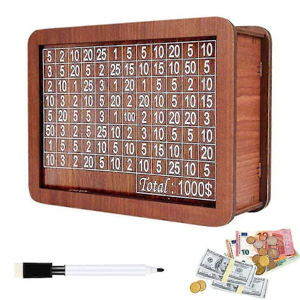 Wooden Piggy Bank Cash Box Money Box With Counter Money Saving Challenge Box 1000 dollars