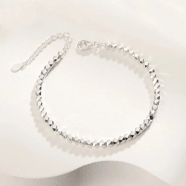 Women's 18K Gold Plated Stainless Steel "Lucky Bead" Cube Chain Anklet/Bracelet