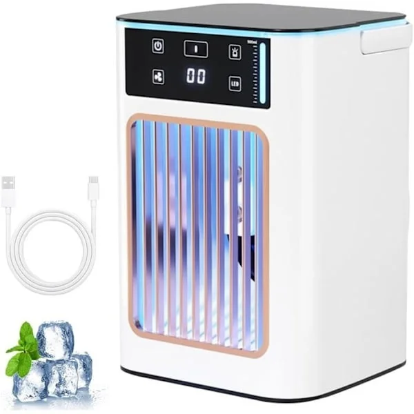 (Hvid) Bordventilator - UDEN LIGE - Mini USB Aircondition - 900ml - 3 Hastigheder - Ultra-Støjsvag
