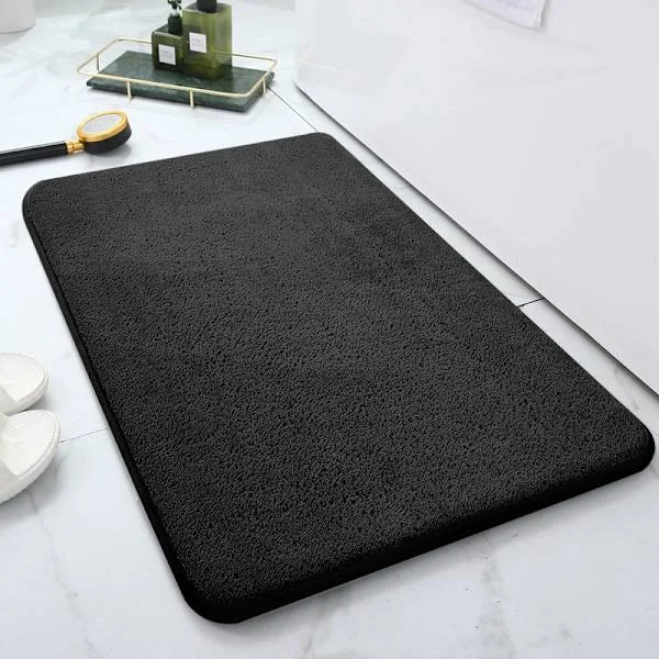 Bathroom Mat, Black Bathroom Rug 60x90cm, Microfiber Non-Slip Absorbent Rug Machine Washable