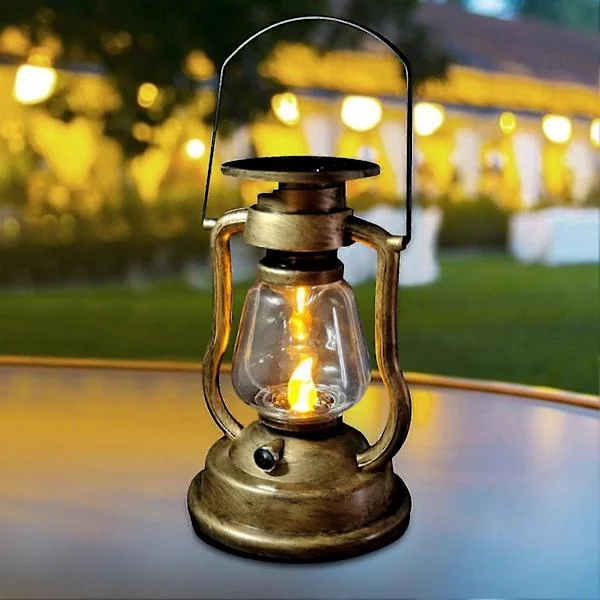 [LLC] Retro hestelampe genopladeligt solcellebatteri campinglampe udendørs LED lysflamme varm belysning telt have dekoration
