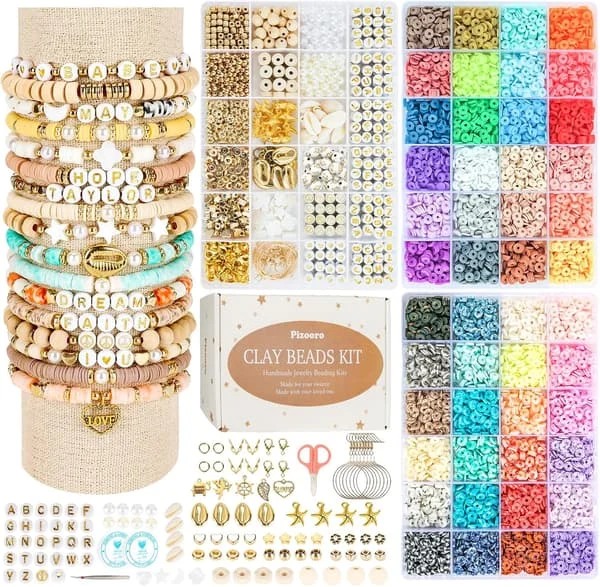 3 æsker med sæt til fremstilling af armbånd med lerperler - 10500 perler og charms-FY-