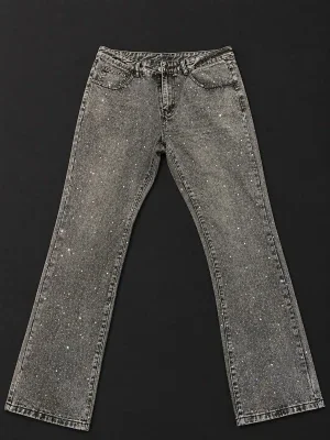Grå glittriga raka jeans