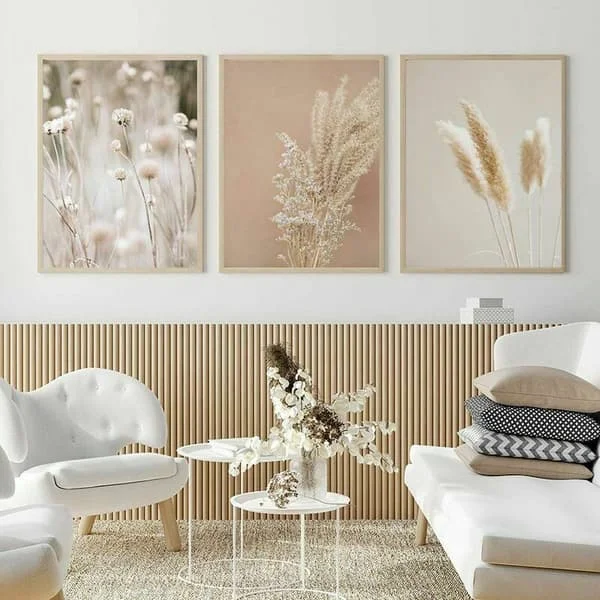 Lerretstrykk Pampasgress Planter Naturlandskap Tørket gress Moderne Boho Botanikk Plakat Galleribilder 20x30cm (8x12 tommer) x 3 Uinnrammet