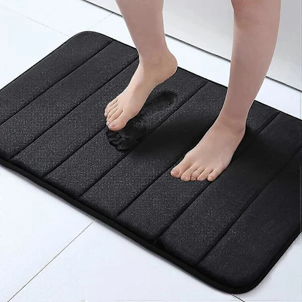 Memory Foam Badematte Sklisikker, Absorberende Badematte, Sklisikker, Vaskbar, Hurtigtørkende, Sklisikker Badematte, Svart, 40 x 60 cm