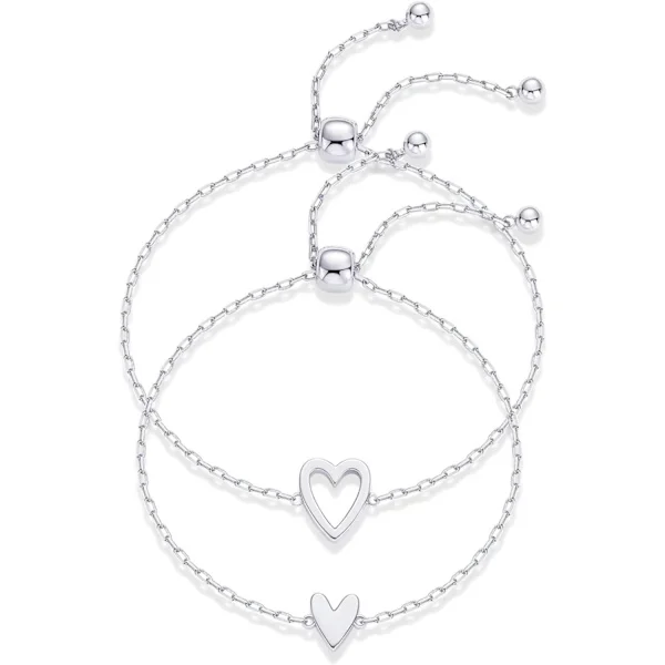 2 st armband, guldpläterat hjärtformat hängsmycke, kärleks- och vänskapsarmband (silver)