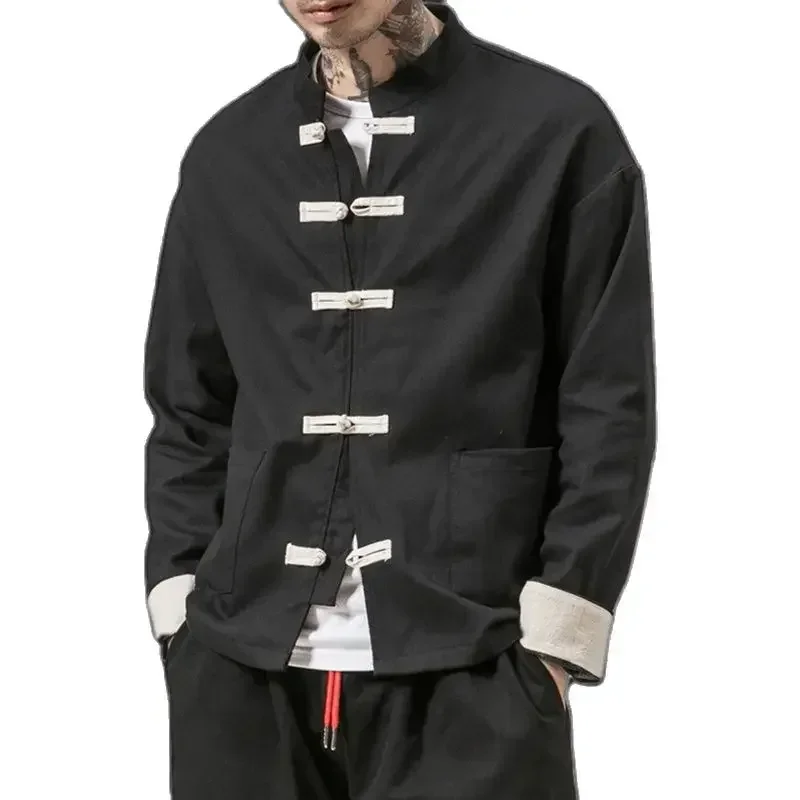 AliExpress - Chinesischer traditioneller Retro-Mantel für Herren, Herbst, langärmelig, Tang-Anzug, Stehkragen, Schnalle, Jacke, orientalisches Kung-Fu