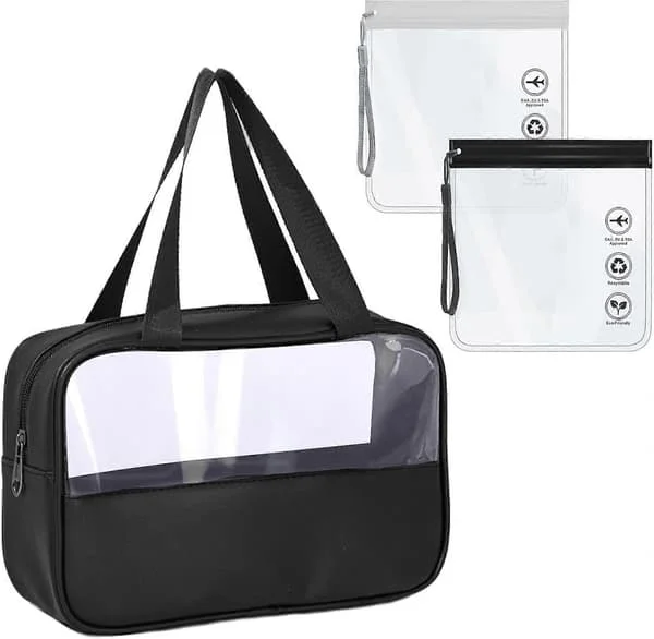 Transparent Bag, Travel Toiletry Bag, 2 Transparent Toiletry Bags 20 * 20cm, Airplane Liquid Bags, with Zipper, Travel Accessories