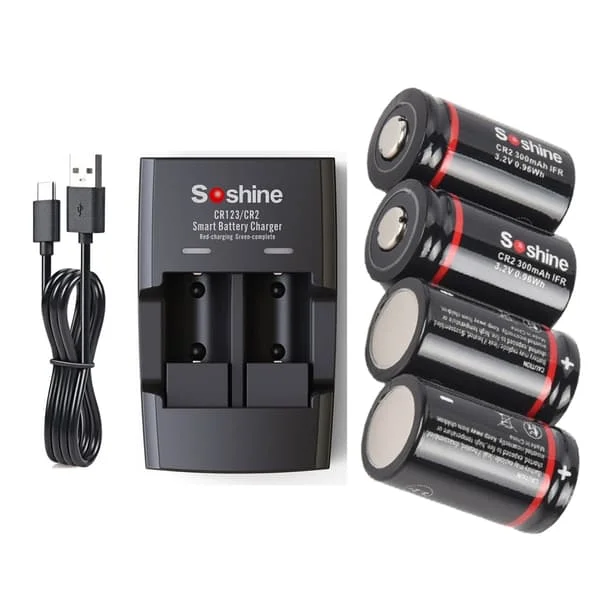 Soshine CR2 LiFePo4 Uppladdningsbart batteri och 3,2V LiFePo4 batteriladdare 300mAh 15266 2000 Tid Urladdningscykel Batterier Leksaker