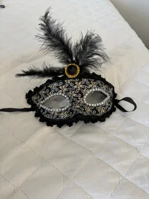 Svart maskeradmask med fjädrar