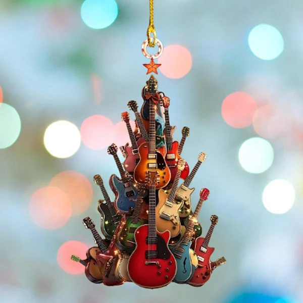 Rockin' Around The Guitar Juletrepynt, 2D Premium Rock Gitar Juletrepynt - 8cm