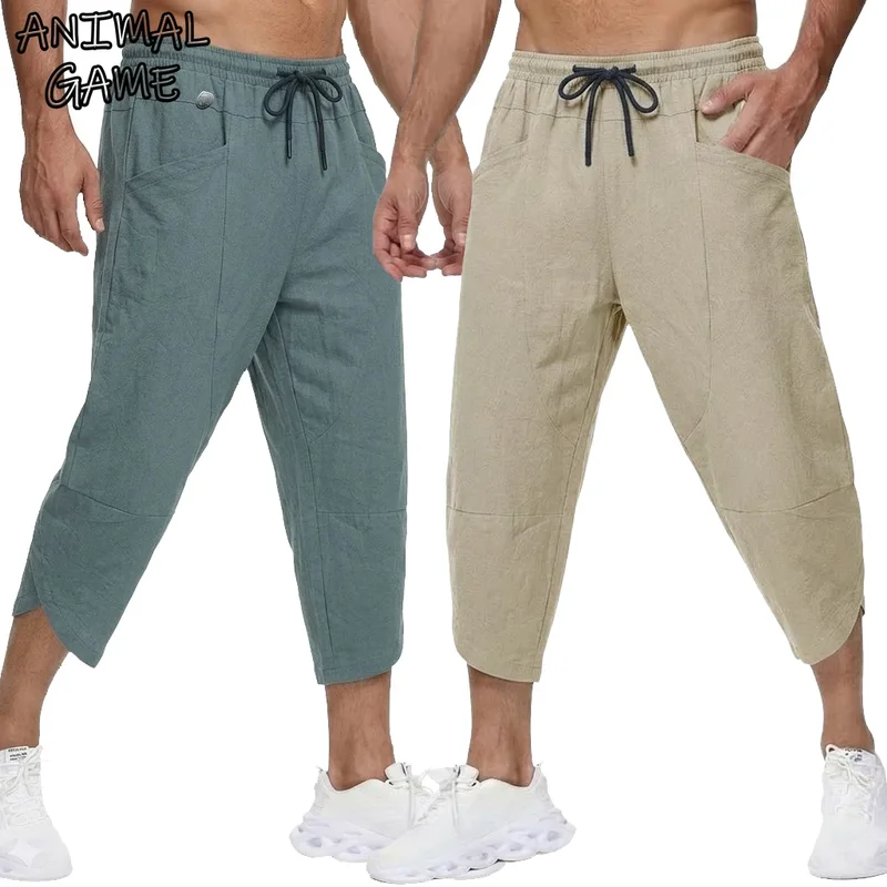 AliExpress - Pantalon court décontracté en lin pour hommes, pantalon de plage et de gym avec poches, respirant, léger, ample, pour l'extérieur, la 