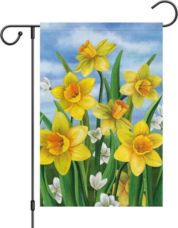Välkommen Vår Sommar Trädgårdsflagga 30x45cm Vertikal, Säckväv Liten Påsklilja Blommig Trädgård Hus Utomhus Dekoration