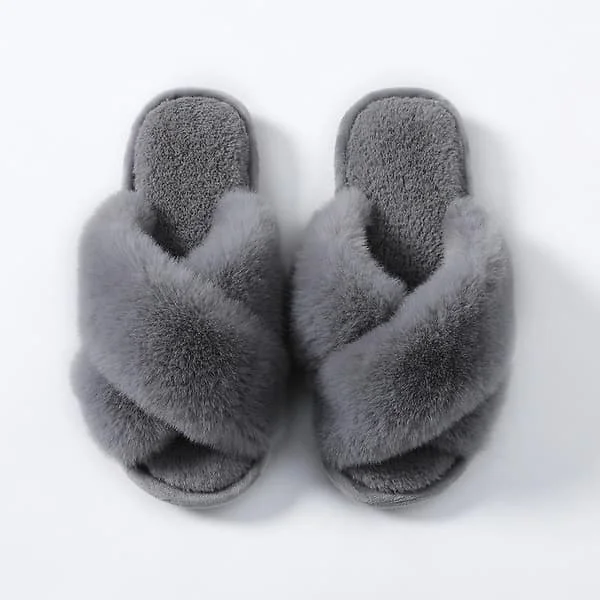 Tofflor Vinter Plysch Korsrem Tofflor Bomullstofflor Inomhus Varma Fluffiga Tofflor Dam