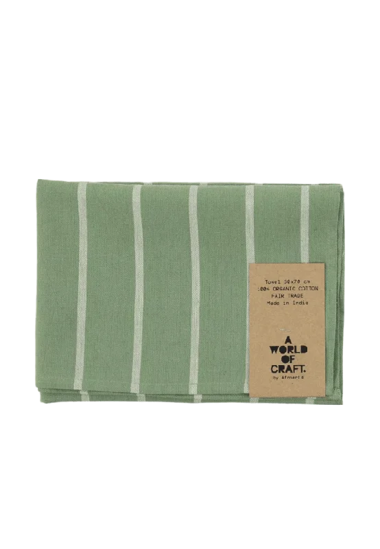 A World of Craft Eco Widestripe Green Handduk, Grön/Offwhite Kökstextil Grön 50x70 cm