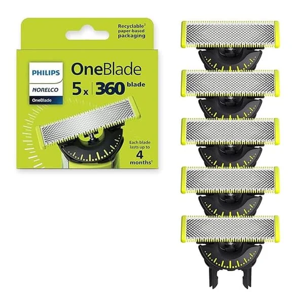 Philips Norelco OneBlade 360-terä, alkuperäinen vaihtoterä OneBlade-sähköparranajokoneeseen ja -trimmeriin, trimmaa ja ajaa, QP430/80