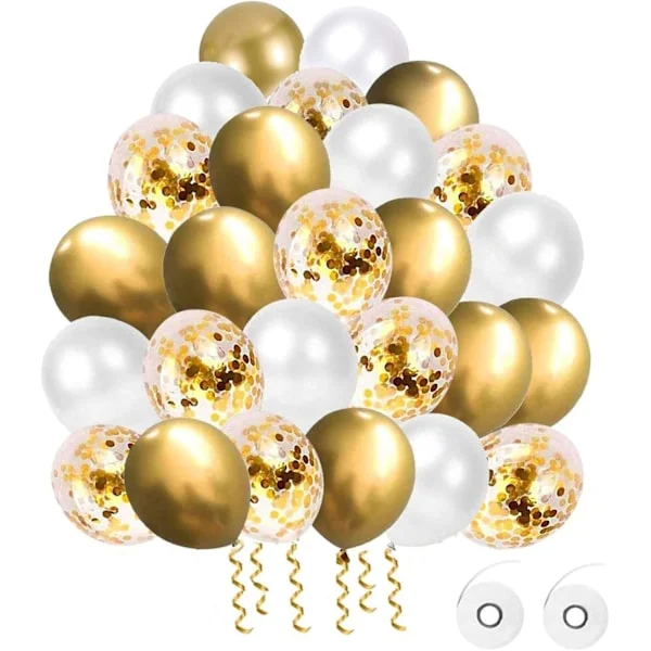 60 stycken ballonger, 12 tum guld ballonger metall latex ballonger konfetti ballonger helium ballonger för bröllop födelsedag