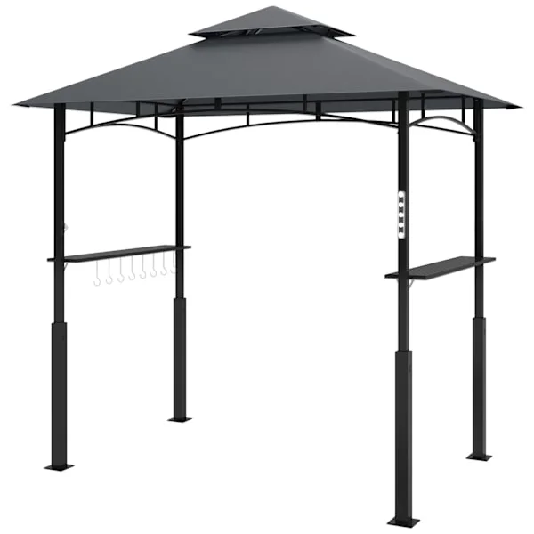 Grillpaviljong med LED 243 x 148 x 248 cm vattentät flamskyddad trädgårdspaviljong med dubbeltak, sidohyllor, lusthus med UV-skydd, BBQ-paviljong av m
