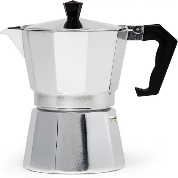 Klassisk mokabrygger, velegnet til at brygge italiensk og cubansk kaffe, græsk kaffekande, 6-kops kapacitet, sølv.