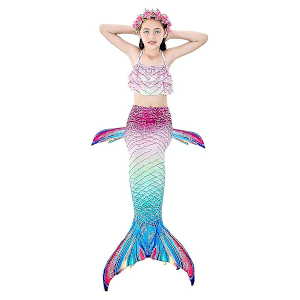 Kids Girls Mermaid Tail Bikini Set Swimwear Swimsuit Swimming Costume Included Garland Headband