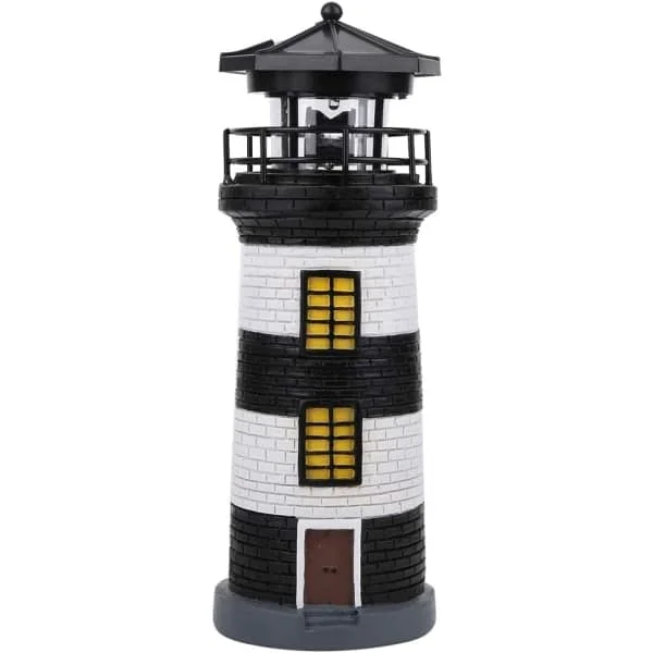 LED Resin Solar Powered Rotating Lighthouse Outdoor Courtyard Lighting Decoration Garden Lawn Light LED Warning Light 10 * 28CM