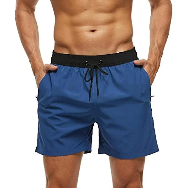 Badbyxor för män med dragkedja Vattentät Torkande Snabbbaddräkt Badshorts med justerbar dragsko-n