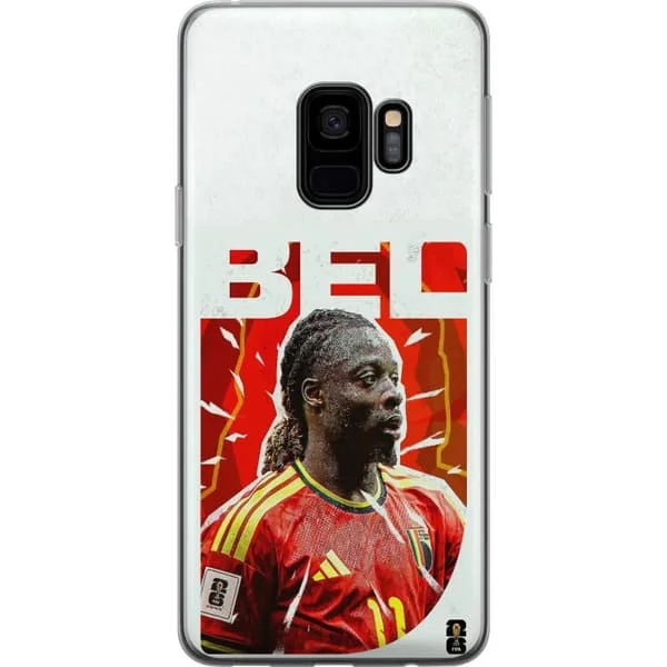Yhteensopiva Puhelinkuori Samsung Galaxy S9 Jérémy Doku Belgiassa kansallisessa joukkuepaidassa, jossa punainen graafinen tausta