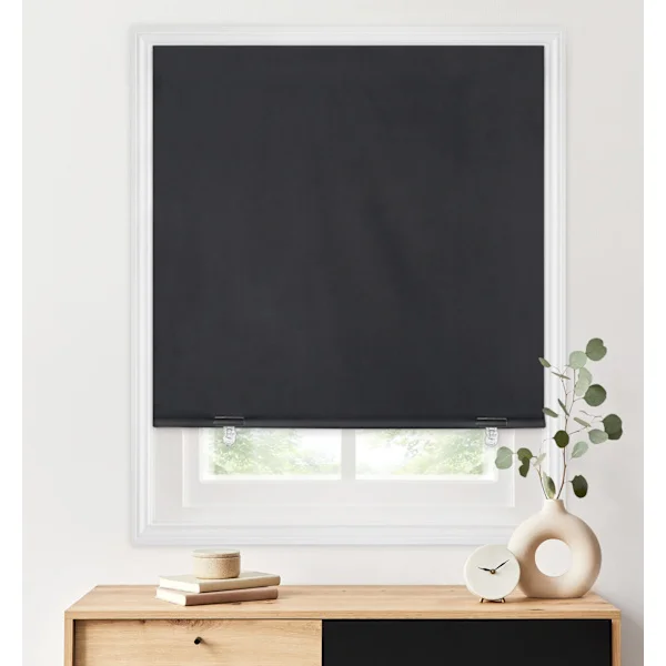 Blackout Roller Shades, No Tools No Drilling Cordless Blinds, Insulated UV Protection Privacy Shades for Bedroom (Black) (W26*H68 inch)