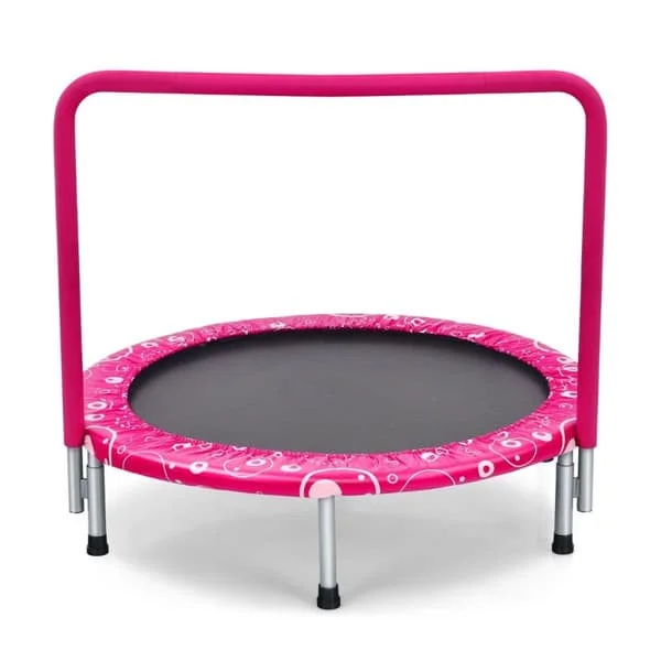 92 cm barnstudsmatta, ministudsmatta med handtag, hopfällbar studsmatta, lastkapacitet upp till 150 kg, rosa + svart
