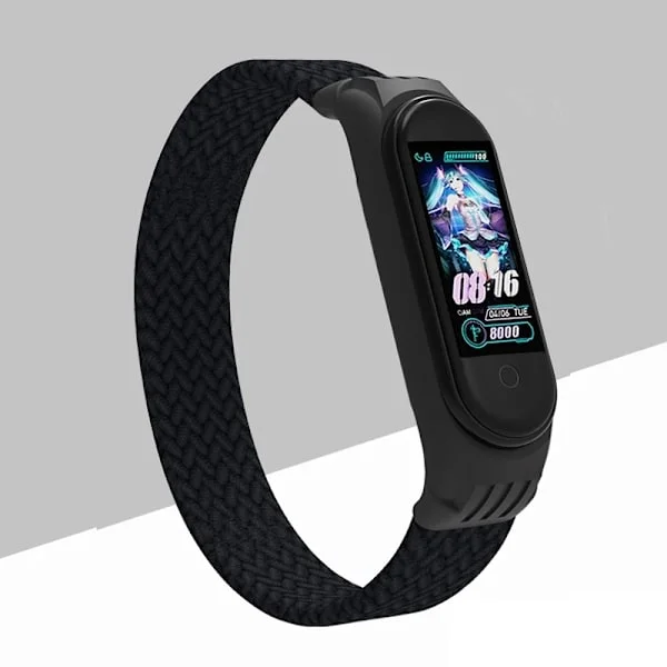 Nylonflettet klokkereim for Xiaomi Mi Band 4 3 Reim Solo Loop NFC Klokkereim Dame Smart Band Gavebelte Correa Mi Band 7 6 5 Svart